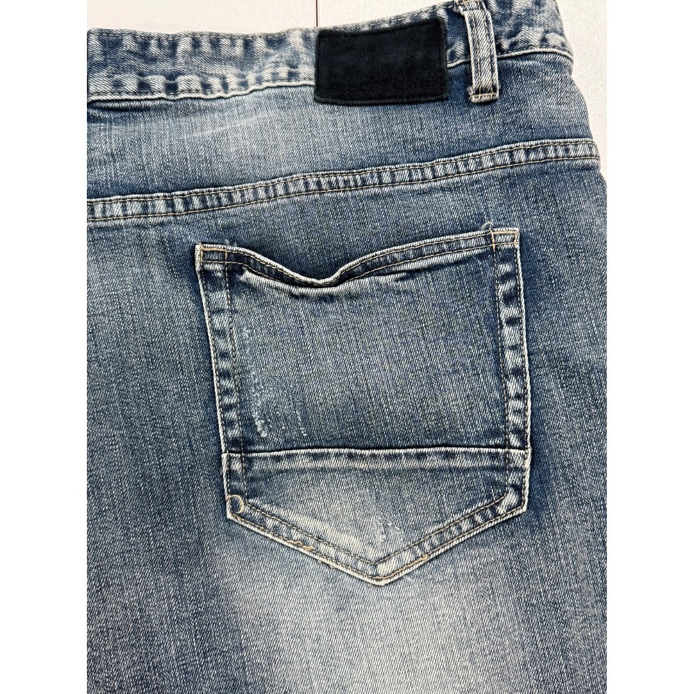 SMOKE RISE Denim Shorts Men Size 46 Distressed Neon Patch Frayed Hem 100 - Picture 5 of 12